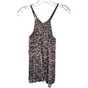 Gap Floral Halter Top Small Black Multi Color Spaghetti Strap Tie Back Blouse